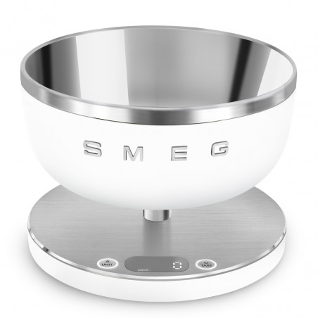 Smeg Collezione KSC01WHMWW Kitchen Scale, Up to 5 kg/5 L, TARE, LED Display, Non-Slip Base, Battery Life Up to 36 Hours, Matte White