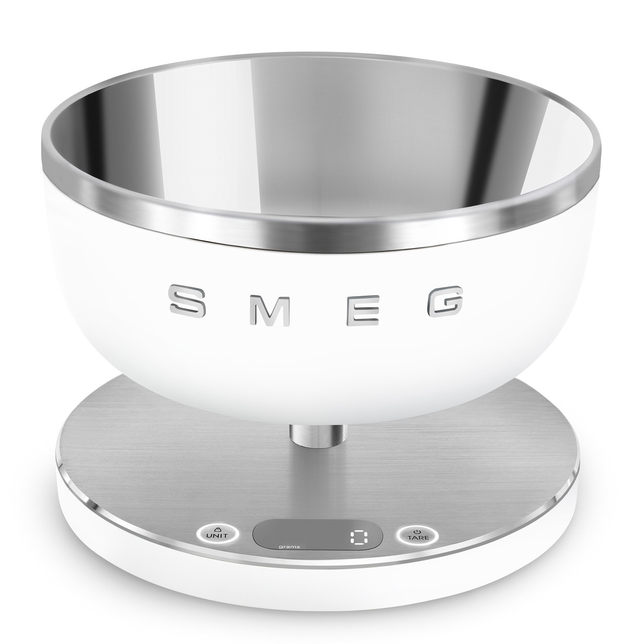 Cantar de bucatarie Smeg Collezione KSC01WHMWW, Pana la 5 kg/5 l, funcție TARA, Afisaj LED, Baza antiderapanta, Baterie reincarcabila, Alb mat