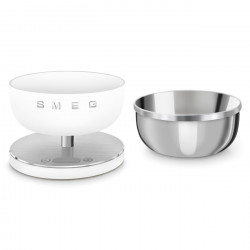 Smeg Collezione KSC01WHMWW Kitchen Scale, Up to 5 kg/5 L, TARE, LED Display, Non-Slip Base, Battery Life Up to 36 Hours, Matte White