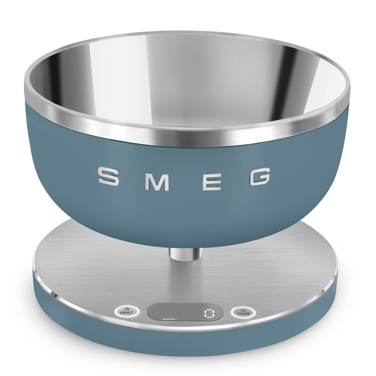 Cantar de bucatarie Smeg Collezione KSC01SBMWW, Pana la 5 kg/5 l, Functie TARA, Afisaj LED, Baza antiderapanta, Baterie reincarcabila, Albastru cenusi