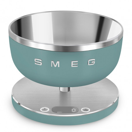 Cantar de bucatarie Smeg Collezione KSC01EGMWW, Pana la 5 kg/5 l, Functie TARA, Afisaj LED, Baza antiderapanta, Baterie incarcabila, Verde smarald