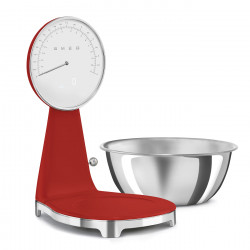 Cântar de bucătărie Smeg KSF01RDWW, afișaj analogic și digital, până la 5 kg/5 l, funcție TARA, afișaj LED, bază antiderapantă, autonomie de până la 36 de ore, roșu
