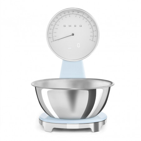 Smeg KSF01PBWW Kitchen Scale, Analog and Digital Display, Up to 5 kg/5 L, TARE, LED Display, Non-Slip Base, Battery Life Up to 36 Hours, Pastel Blue