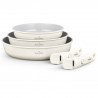 Set de tigăi Swiss Haus SH-GCFP5C, 5 piese, acoperire ceramică Sapphire, mânere detașabile, compatibil cu plitele cu inducție, finisaj crem lucios