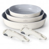 Set de tigăi Swiss Haus SH-GCFP5C, 5 piese, acoperire ceramică Sapphire, mânere detașabile, compatibil cu plitele cu inducție, finisaj crem lucios