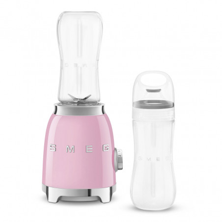 Blender Smeg PBF01PKEU, 300 W, 2 x 600 ml, 20 000–24 000 rpm, bază antiderapantă, fără BPA, oțel inoxidabil, roz