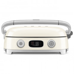 Многофункционален грил SMEG 50's Style MGF01CREU, 2100W, 60-230°C, 3 програми, Керамично покритие, Тава за отцеждане, Звуков сигнал, Таймер, Крем