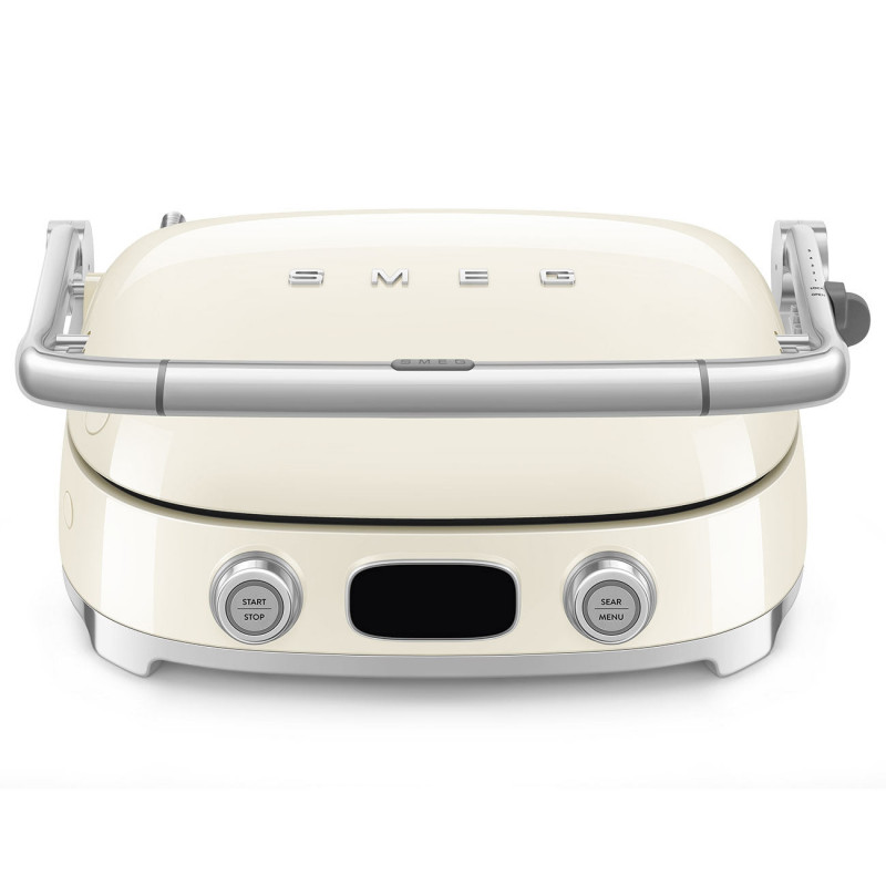 SMEG 50's Style MGF01CREU Multifunction Grill, 2100W, 60–230°C, 3 Programs, Ceramic Coating, Drip Pan, Audible Alarm, Timer, Cream