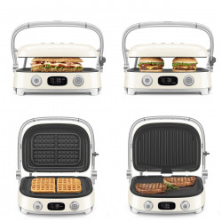 Многофункционален грил SMEG 50's Style MGF01CREU, 2100W, 60-230°C, 3 програми, Керамично покритие, Тава за отцеждане, Звуков сигнал, Таймер, Крем