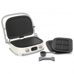 SMEG 50's Style MGF01CREU Multifunction Grill, 2100W, 60–230°C, 3 Programs, Ceramic Coating, Drip Pan, Audible Alarm, Timer, Cream