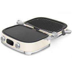 SMEG 50's Style MGF01CREU Multifunction Grill, 2100W, 60–230°C, 3 Programs, Ceramic Coating, Drip Pan, Audible Alarm, Timer, Cream