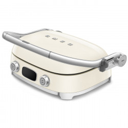 SMEG 50's Style MGF01CREU Multifunction Grill, 2100W, 60–230°C, 3 Programs, Ceramic Coating, Drip Pan, Audible Alarm, Timer, Cream