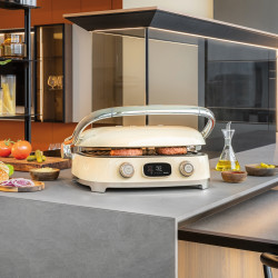 Πολυλειτουργική ψησταριά SMEG 50's Style MGF01CREU, 2100 W, 60-230 °C, 3 προγράμματα, κεραμική επίστρωση, δίσκος συλλογής λιπαρών, ηχητική ειδοποίηση, χρονοδιακόπτης, κρεμ