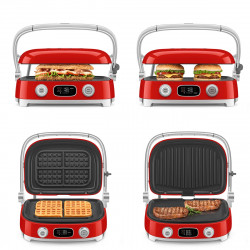 Πολυλειτουργική ψησταριά SMEG 50's Style MGF01RDEU, 2100 W, 60-230 °C, 3 προγράμματα, κεραμική επίστρωση, δίσκος αποστράγγισης, ηχητική ειδοποίηση, χρονοδιακόπτης, κόκκινο