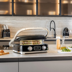 Smeg MGF01BLEU elektromos grill, 2000 W, 60–230 °C, LCD-kijelző, 4 cserélhető tartozék, 60 perces időzítő, fekete