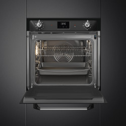 Εντοιχιζόμενος φούρνος Smeg SOP6900TN, 3000 W, 68 λίτρα, Κατηγορία Α, 9 λειτουργίες και 5 επίπεδα ψησίματος, Αυτοκαθαρισμός, Χρονοδιακόπτης, 30-280 °C, Μαύρος