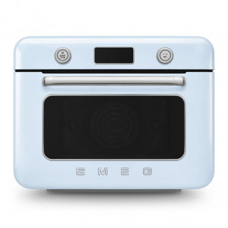 Mini-cuptor cu functie combinata pentru gatit cu abur Smeg COF01PBEU, 1800 W, 10 functii, Ecran LCD, 40-230°C, Albastru pastel