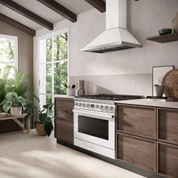 SMEG Portofino KPF9WH páraelszívó, 275 W, A+, 781 m³/h, 3 sebességfokozat, 3 szűrő, visszacsapó szelep, rozsdamentes acél, LED, fehér
