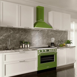 Hota decorativa SMEG Portofino KPF9OG, 275 W, A+, 781 m³/h, 3 viteze, 3 filtre, Supapa, Otel inoxidabil, LED, Verde