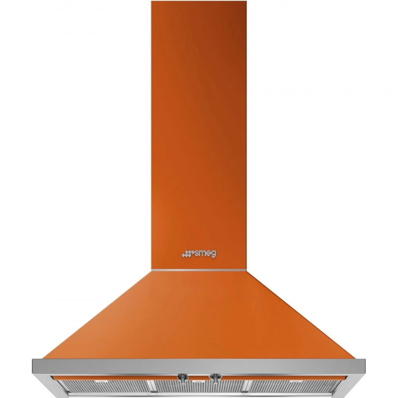 Hota decorativa SMEG Portofino KPF9OR, 275 W, A+, 781 m³/h, 3 viteze, 3 filtre, Supapa, Otel inoxidabil, LED, Portocaliu