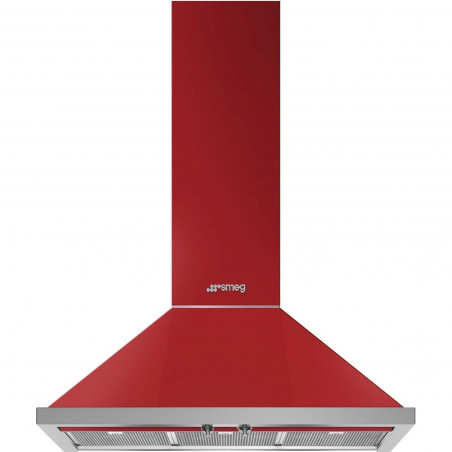 Hota decorativa SMEG Portofino KPF9RD, 275 W, A+, 781 m³/h, 3 viteze, 3 filtre, Supapa, Otel inoxidabil, LED, Rosu