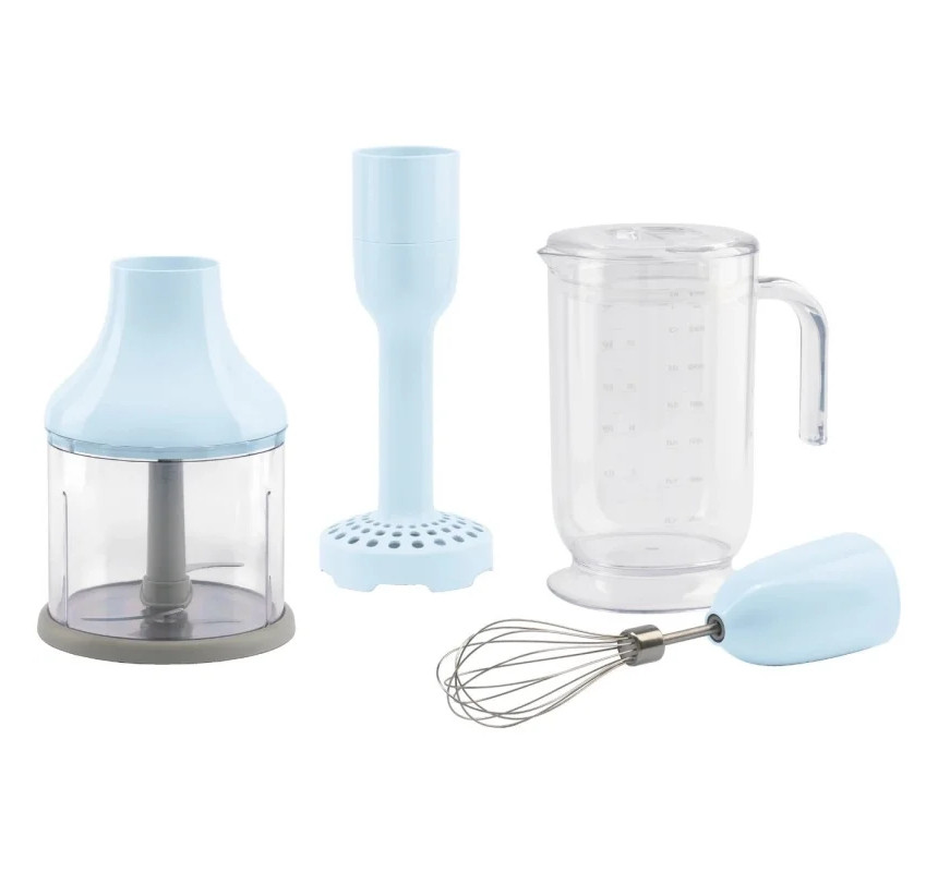 Set de accesorii pentru blenderul Smeg HBAC11PB, 4 piese, cană de 1,4 l, bază antiderapantă, potrivite pentru mașina de spălat vase, albastru pastel