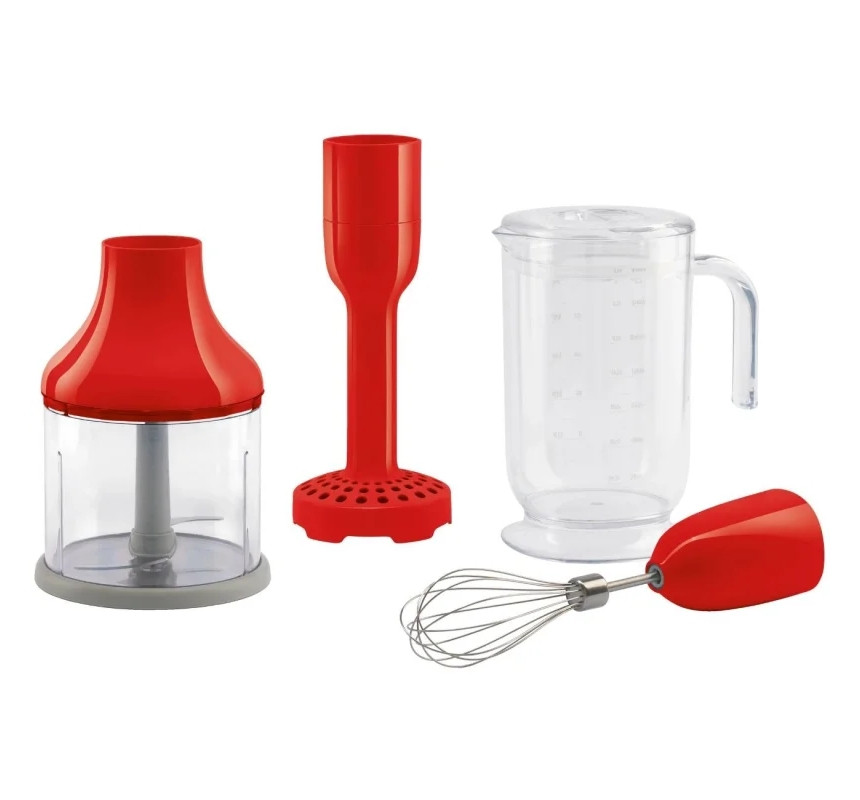 Set de accesorii pentru blenderul Smeg HBAC11RD, 4 piese, cană de 1,4 l, bază antiderapantă, potrivită pentru mașina de spălat vase, roșu