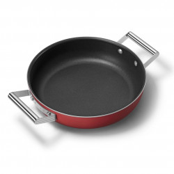 Ρηχή κατσαρόλα με καπάκι Smeg CKFD2811RDM, 28 εκ., 3,7 λίτρα, Αντικολλητική επίστρωση 3 στρωμάτων, Κατάλληλη για φούρνο έως 250 °C, Χωρίς PFAS, Κατάλληλη για επαγωγικές εστίες, Κόκκινη