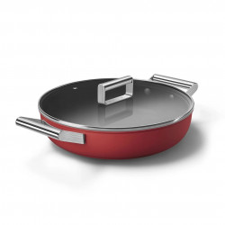 Ρηχή κατσαρόλα με καπάκι Smeg CKFD2811RDM, 28 εκ., 3,7 λίτρα, Αντικολλητική επίστρωση 3 στρωμάτων, Κατάλληλη για φούρνο έως 250 °C, Χωρίς PFAS, Κατάλληλη για επαγωγικές εστίες, Κόκκινη