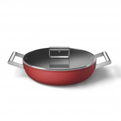 Smeg CKFD2811RDM fedeles, sekély serpenyő, 28 cm, 3,7 l, 3 rétegű tapadásmentes bevonat, sütőben 250 °C-ig használható, PFAS-mentes, indukciós főzésre alkalmas, piros