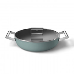 Smeg DPF2812EGM Shallow Saucepan with Lid, 28 cm, 4.3 L, Ceramic Nonstick Coating, Oven-Safe up to 250°C, PFAS-Free, Induction-Compatible, Emerald Green