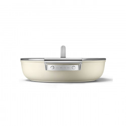 Smeg DPF2812CRM Shallow Saucepan with Lid, 28 cm, 4.3 L, Ceramic Nonstick Coating, Oven-Safe up to 250°C, PFAS-Free, Induction-Compatible, Cream