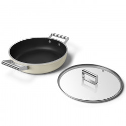 Smeg DPF2812CRM Shallow Saucepan with Lid, 28 cm, 4.3 L, Ceramic Nonstick Coating, Oven-Safe up to 250°C, PFAS-Free, Induction-Compatible, Cream