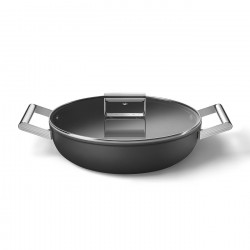 Smeg DPF2812BLM Shallow Saucepan with Lid, 28 cm, 4.3 L, Ceramic Nonstick Coating, Oven-Safe up to 250°C, PFAS-Free, Induction-Compatible, Black