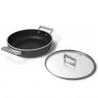 Smeg DPF2812BLM Shallow Saucepan with Lid, 28 cm, 4.3 L, Ceramic Nonstick Coating, Oven-Safe up to 250°C, PFAS-Free, Induction-Compatible, Black