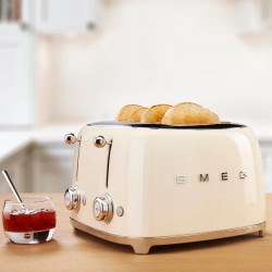 SMEG 50's Style TSF03CREU Toaster, 2000W, 4-slice, 6 settings, Crumb tray, Retractable cord, Stainless steel, Cream