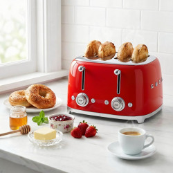 Τοστιέρα SMEG 50's Style TSF03RDEU, 2000 W, 4 φέτες, 6 επίπεδα, Δίσκος για ψίχουλα, Ενσωματωμένο καλώδιο, Ανοξείδωτο ατσάλι, Κόκκινο