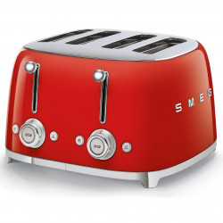 Тостер за хляб SMEG 50's Style TSF03RDEU, 2000W, 4 филии, 6 нива, Тавичка за трохи, Вграден кабел, Неръждаема стомана, Червен