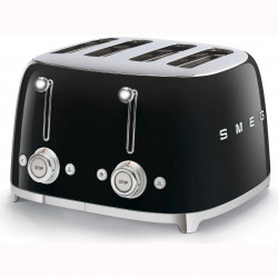 Τοστιέρα SMEG 50's Style TSF03BLEU, 2000 W, 4 φέτες, 6 επίπεδα, Δίσκος για ψίχουλα, Ενσωματωμένο καλώδιο, Ανοξείδωτο ατσάλι, Μαύρο