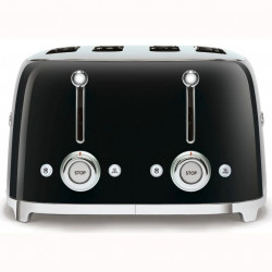 Prăjitor de pâine SMEG 50's Style TSF03BLEU, 2000 W, 4 felii, 6 niveluri, Tava pentru firimituri, Cablu integrat, Oțel inoxidabil, Negru