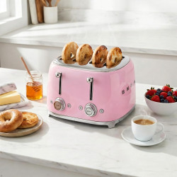 SMEG 50's Style TSF03PKEU Toaster, 2000W, 4-slice, 6 settings, Crumb tray, Retractable cord, Stainless steel, Pink