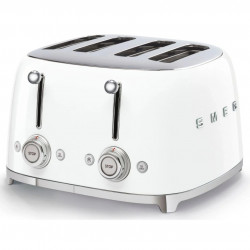 Тостер за хляб SMEG 50's Style TSF03WHEU, 2000W, 4 филии, 6 нива, Тавичка за трохи, Вграден кабел, Неръждаема стомана, Бял