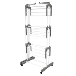 Στεγνωτήριο ρούχων Kinghoff KH 2044, 30 μ., έως 30 κιλά, 3 επίπεδα, ροδάκια, χάλυβας, λευκό/γκρι