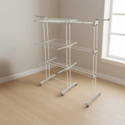 Kinghoff KH 2044 Clothes Drying Rack, 30 m, Up to 30 kg, 3 Levels, Casters, Steel, White/Gray