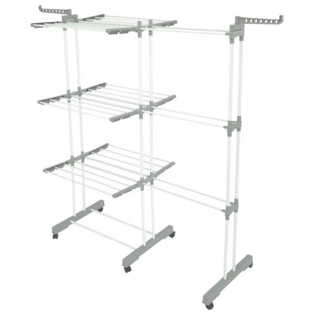 Kinghoff KH 2044 Clothes Drying Rack, 30 m, Up to 30 kg, 3 Levels, Casters, Steel, White/Gray