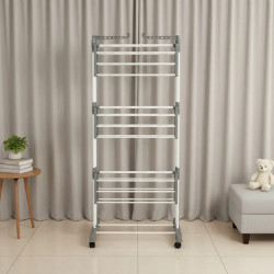 Στεγνωτήριο ρούχων Kinghoff KH 2044, 30 μ., έως 30 κιλά, 3 επίπεδα, ροδάκια, χάλυβας, λευκό/γκρι