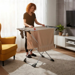 Kinghoff KH 2042 Foldable Clothes Drying Rack, 20 m, Up to 20 kg, Adjustable Length, Non-Slip End Caps, White/Black