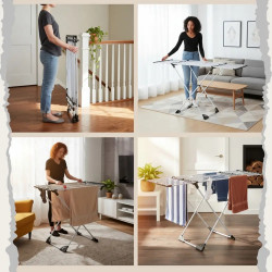 Kinghoff KH 2042 Foldable Clothes Drying Rack, 20 m, Up to 20 kg, Adjustable Length, Non-Slip End Caps, White/Black