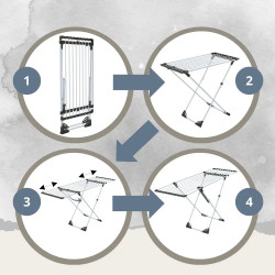 Kinghoff KH 2042 Foldable Clothes Drying Rack, 20 m, Up to 20 kg, Adjustable Length, Non-Slip End Caps, White/Black