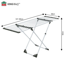 Kinghoff KH 2042 Foldable Clothes Drying Rack, 20 m, Up to 20 kg, Adjustable Length, Non-Slip End Caps, White/Black